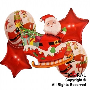 SET DE GLOBOS METALIZADO TRINEO NAVIDEO 5 UNIDADES X 1